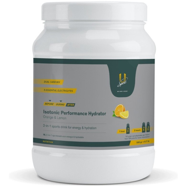 U-sport Isotonic Performance Hydrator Orange-Lemon 500 g Groen