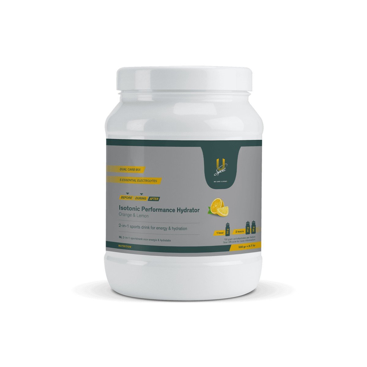 U-sport Isotonic Performance Hydrator Orange-Lemon 500 g Groen - Afbeelding 2